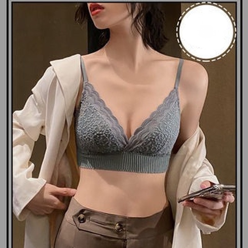 Áo Ngực cotton Siêu Mỏng Không Gọng Thép Phối Ren Thêu Họa Tiết Phong Cách Retro