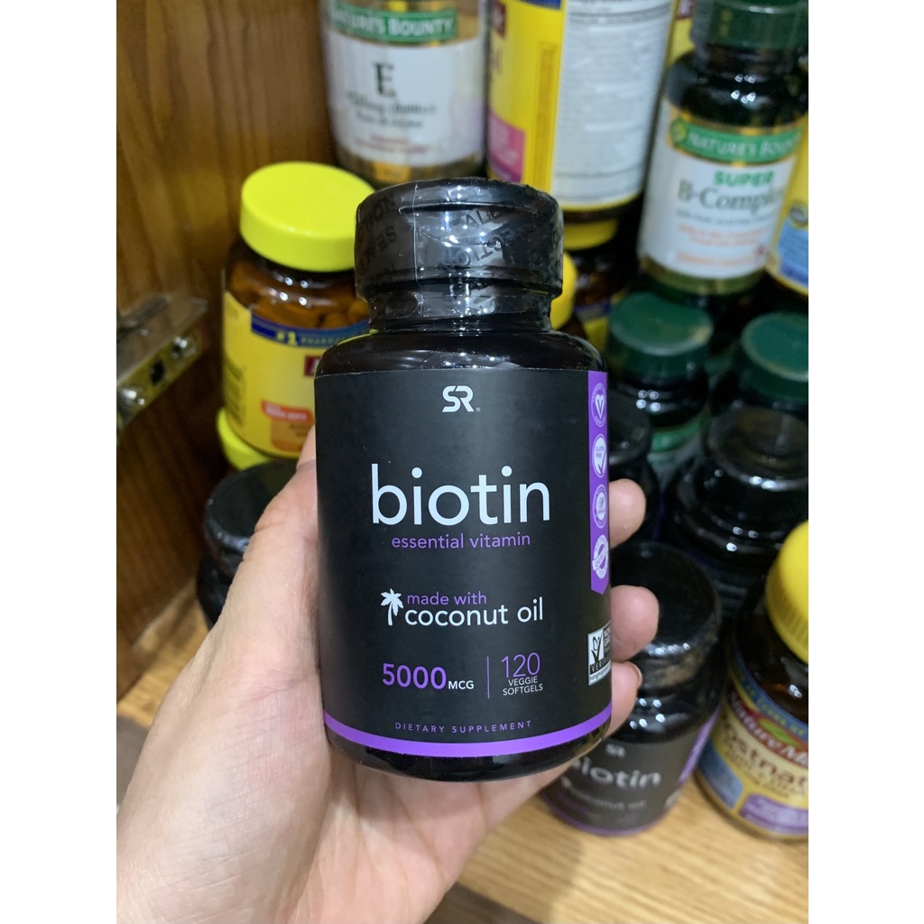 Viên Uống Biotin 5000mcg – Sports Research – Chiết Xuất Dầu Dừa Hữu Cơ - Hỗ Trợ Da Tóc Móng 120 viên