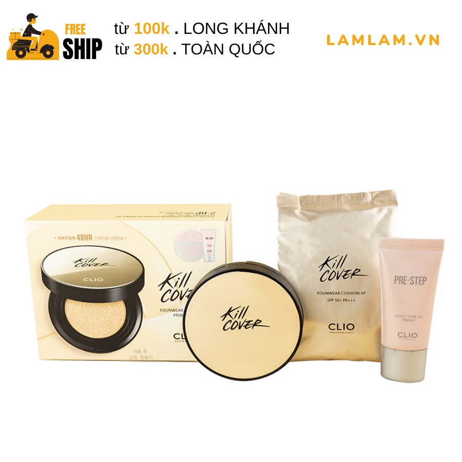 Set Kem Nền Clio Kill Cover Liquid Founwear Cushion + Kem Lót Highest Wear Primer - dwqwe