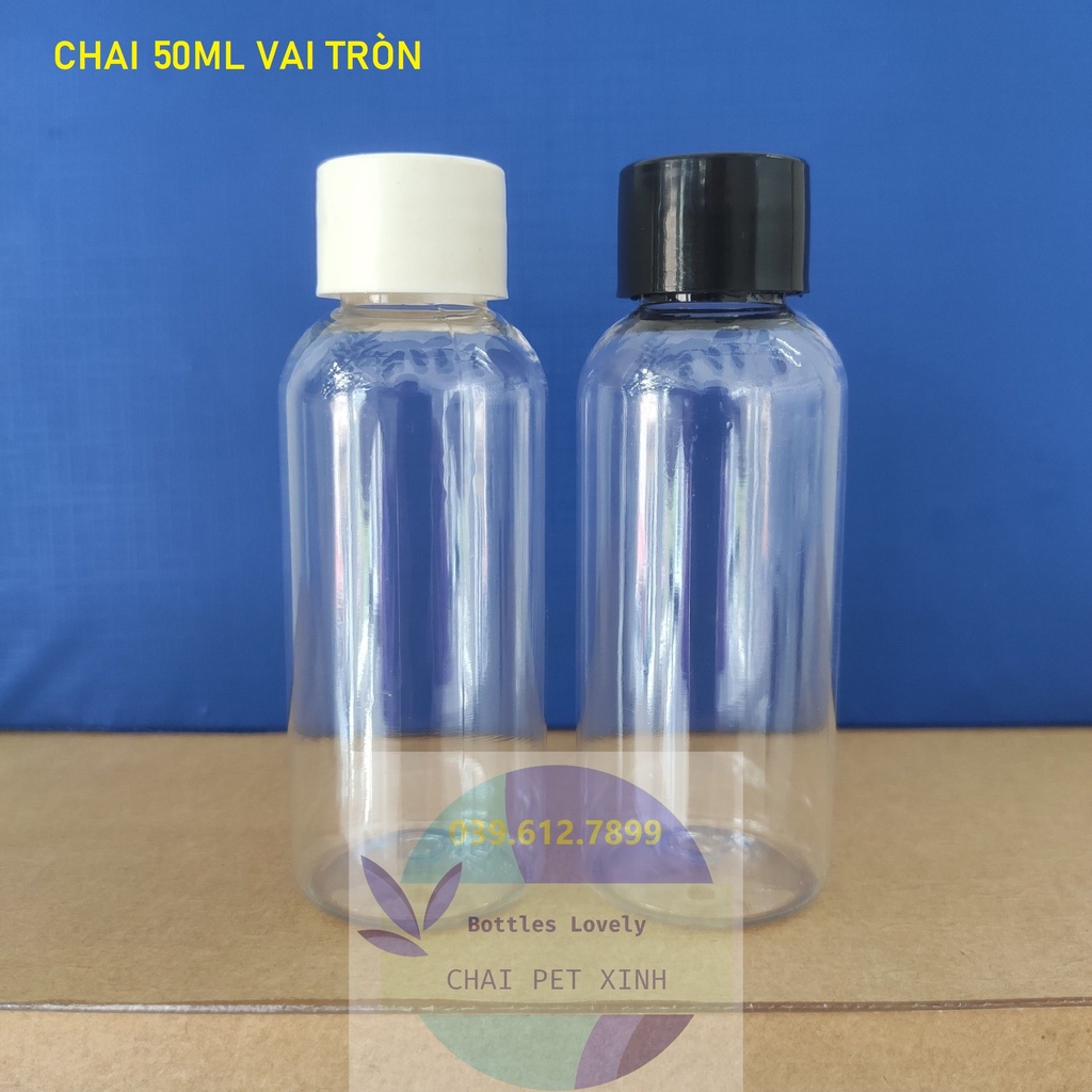 Bộ chai pet nhựa 30ml, 50ml, 60ml, 65ml cổ 20 nắp vặn đen trắng