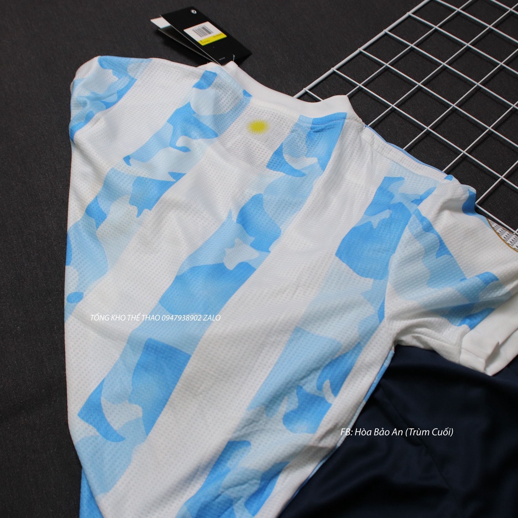 Áo Argentina Copa América 2021- Set Bộ Thể Thao Tuyển Agentina Màu Trắng Xanh Quần Tím Than - Vải Thái Chuẩn Áo Đấu