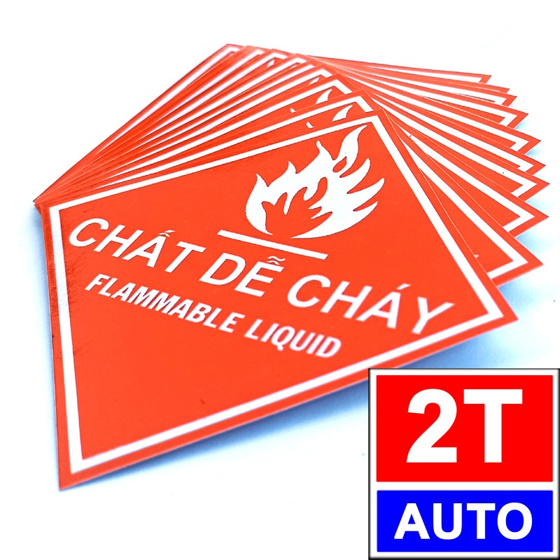 BỘ 2 LOGO STICKER TEM CHẤT DỄ CHÁY FLAMMABLE LIQUID CHẤT LỎNG DỄ BẮT LỬA
