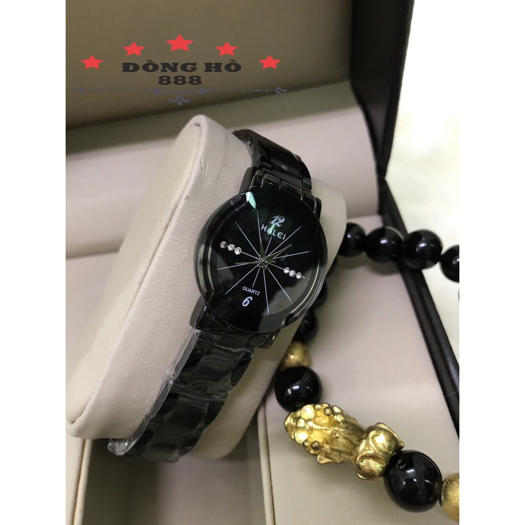 Đồng hồ nữ HALEI máy Nhật dây thép chống ghỉ chống bay màu mặt tròn màu đen size 26mm, kính chống xước chống nước HL457 | BigBuy360 - bigbuy360.vn