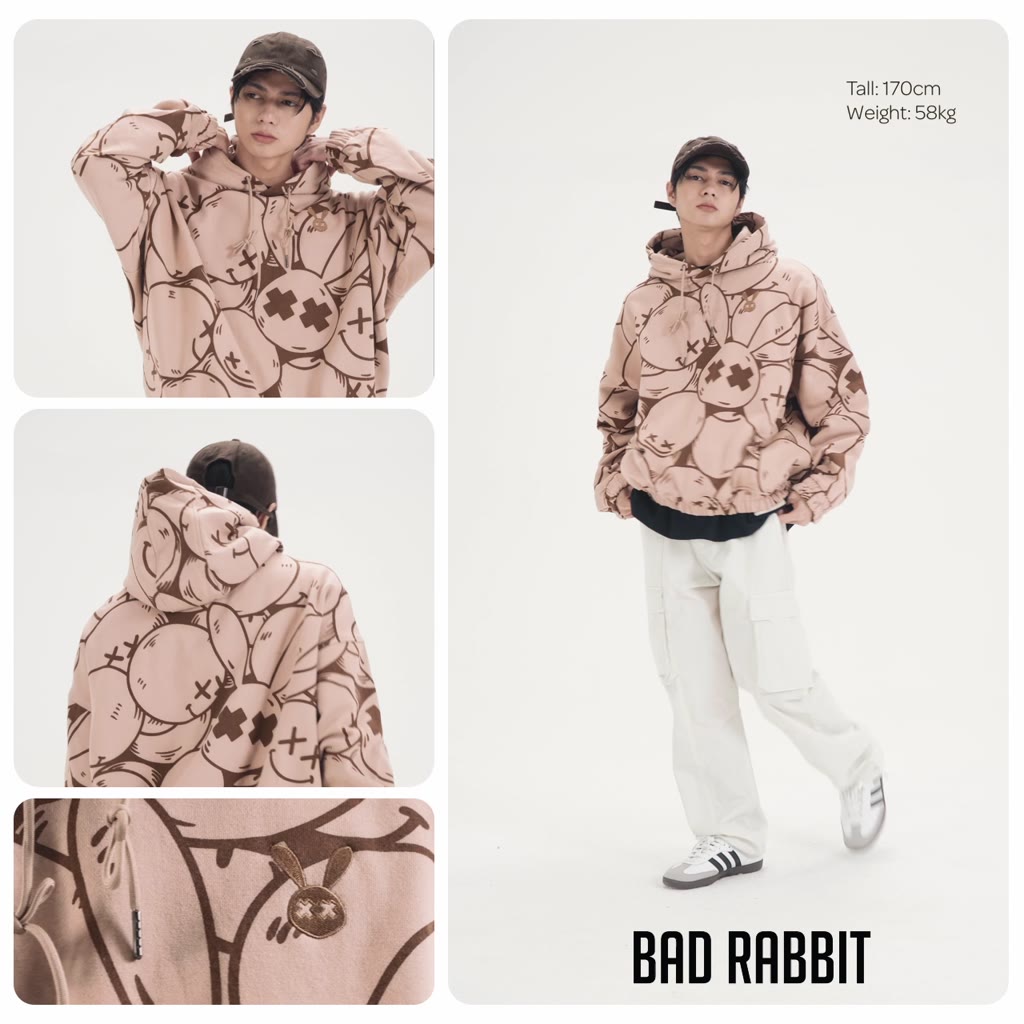 Áo Khoác Nỉ Bad Rabbit Brown - Smiley Rabbit Hoodie - Local Brand Chính Hãng | BigBuy360 - bigbuy360.vn