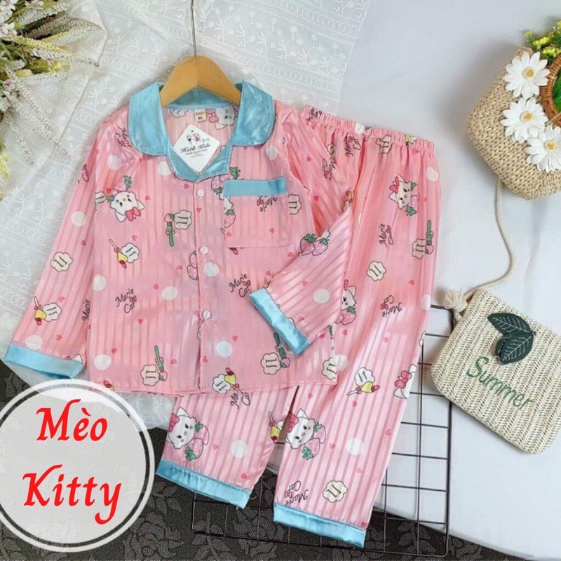 [Mã FADIRECT20 giảm 20K đơn 99K] Bộ ngủ pijama chất lụa gấm nhiều hình cho bé trai/bé gái 20-30kg - Hirokids