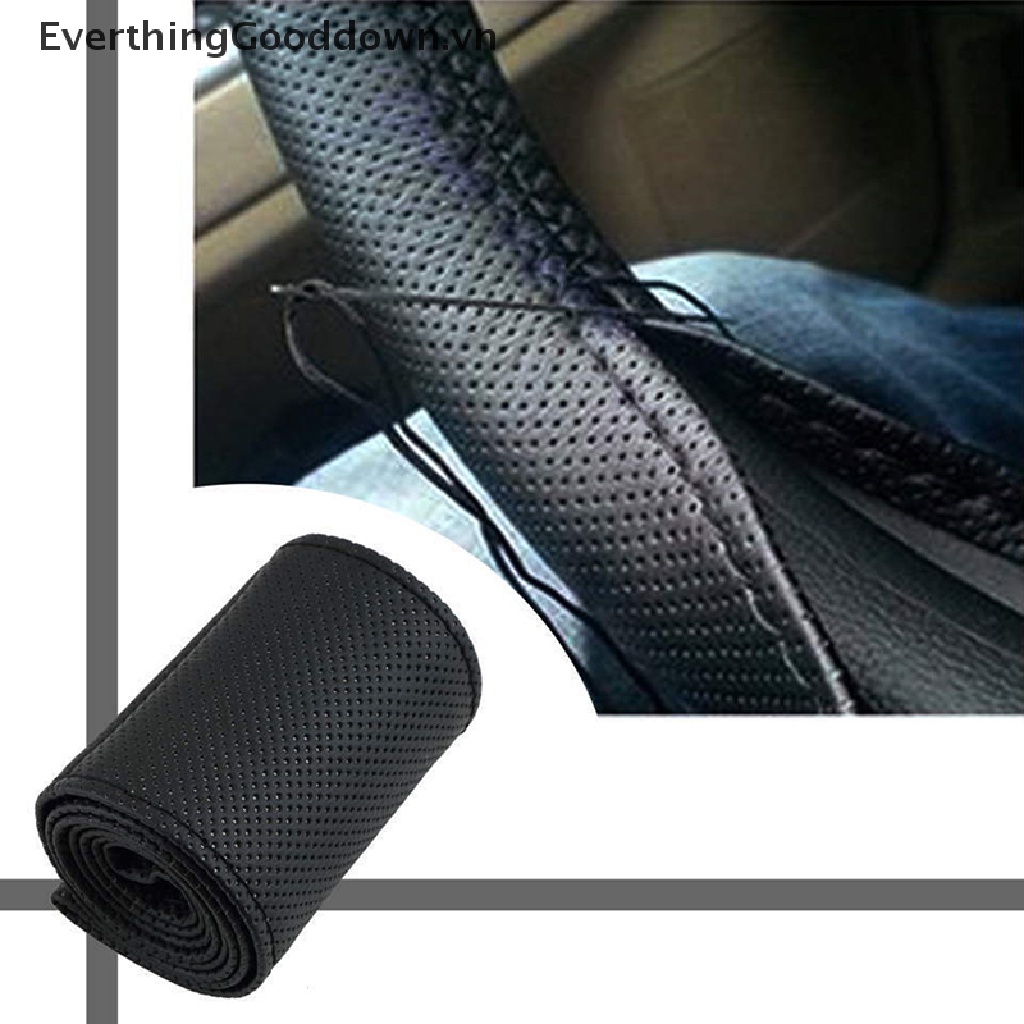 Vỏ Bọc Vô Lăng Xe Hơi / Xe Tải Bằng Da Màu Đen Kèm Kim Và Chỉ DIY