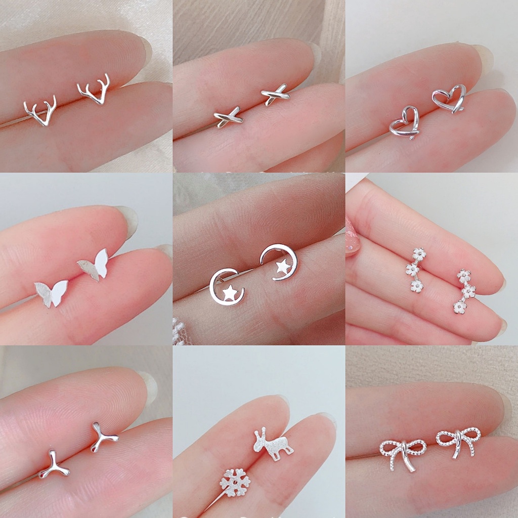 ✨✨Bông Tai Mạ Bạc 925 Hình Mặt Trăng Ngôi Sao Đơn Giản Sáng Tạo Cho Nữ