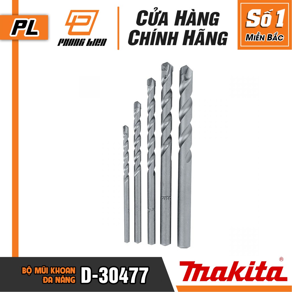 Bộ Mũi Khoan Bê Tông Chuôi Tròn Makita D-30477 - Khoan Được Kim Loại, Gỗ, Tường - Mũi 5,6,8,10,12 Mm - Hàng Chính Hãng