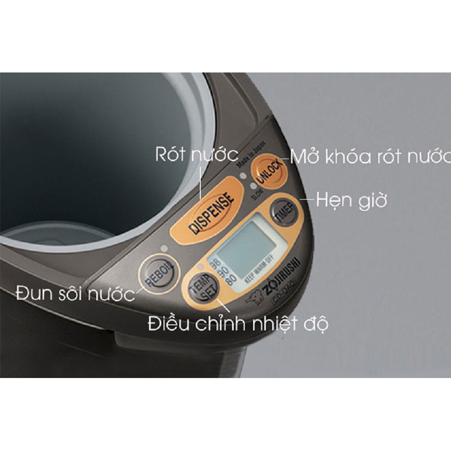 Bình thủy điện Zojirushi CD-QAQ40-TA, s.xuất Nhật Bản, dung tích 4L, chức năng hẹn giờ, hệ thống an toàn, bảo hành 1 năm