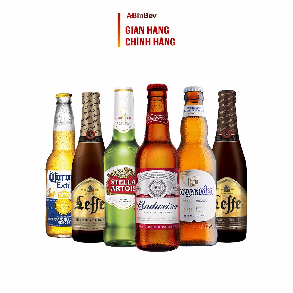 Bộ Sưu Tập 6 Chai Beers Of The World (Budweiser, Hoegaarden, Corona Extra, Leffe, Stella Artois)