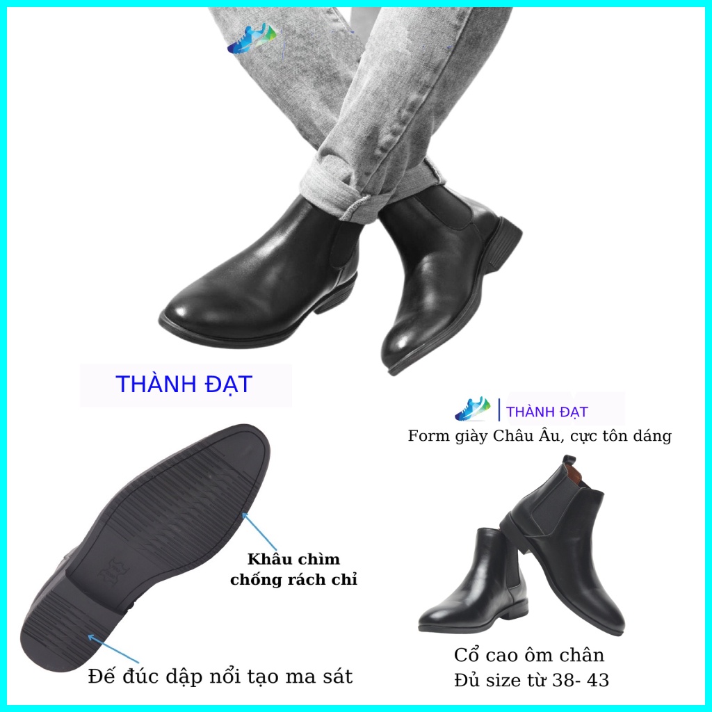 Giày Nam Chelsea Boot Cao Cổ Cao Câp- Da Bò Thật Trơn Xịn Không Nhăn Màu Đen