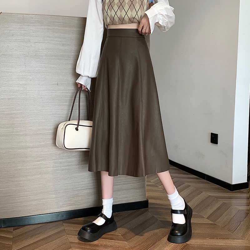 Chân váy da chữ A dáng dài nhiều màu cá tính thu đông 2021 - Uri55 | BigBuy360 - bigbuy360.vn