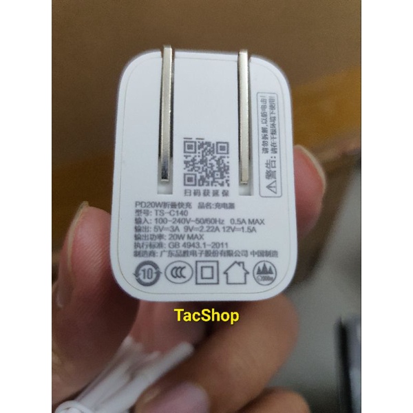 Bộ sạc nhanh Pisen Quick PD 20W TS - C140 kèm cáp sạc nhanh Type C To Lighting 1M  - BH12 tháng