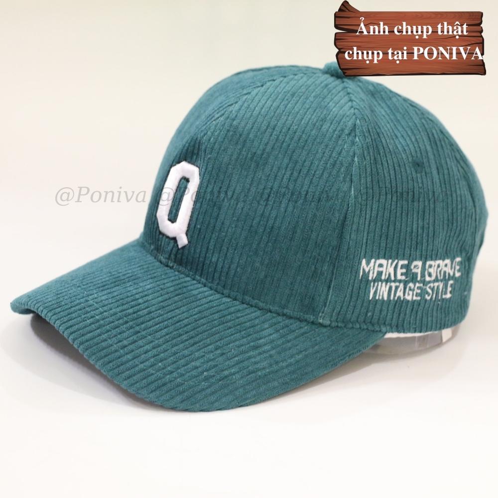 Mũ lưỡi trai ❤️ Nón kết thêu chữ Q chất nhung tăm form unisex phong cách Ulzzang Thời trang PONIVA siêu hot