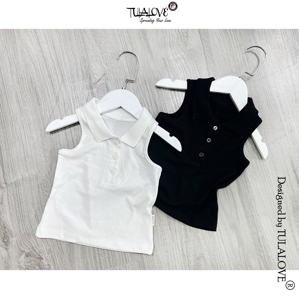 Áo Polo Bé Gái Sát Nách Màu Đơn Sắc, Quần Dài Bé Gái Dáng Baggy Phối Set Cực Yêu, Set Bé Gái Tulalove