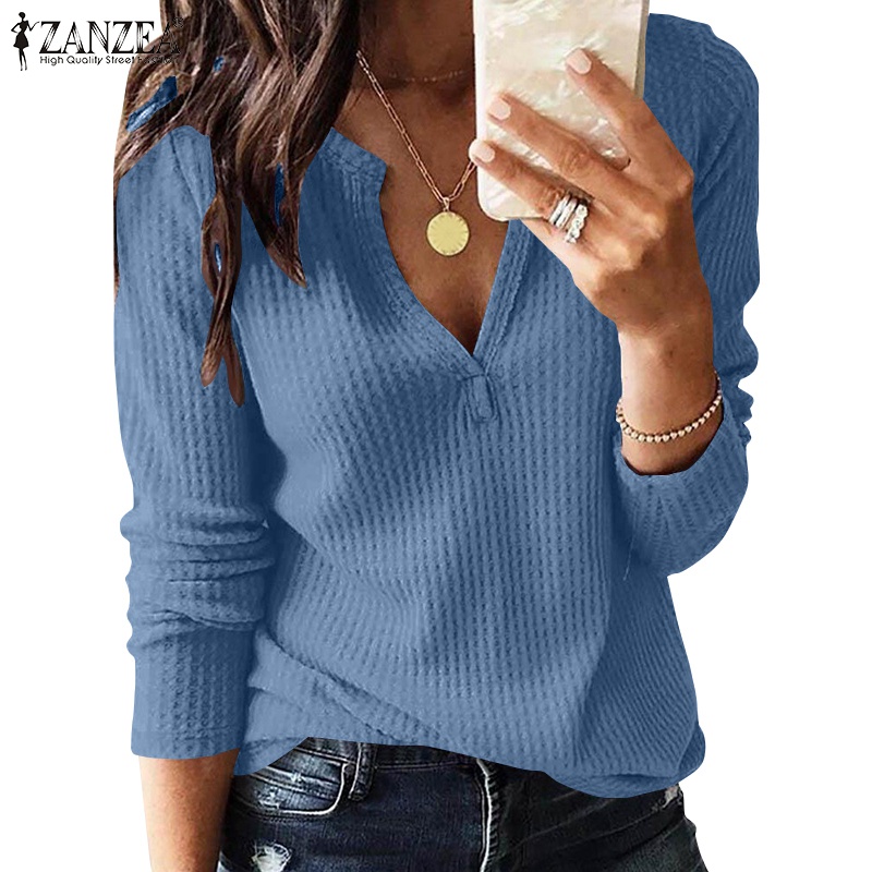 Áo nữ Zanzea tay dài cổ chữ v thời trang thanh lịch