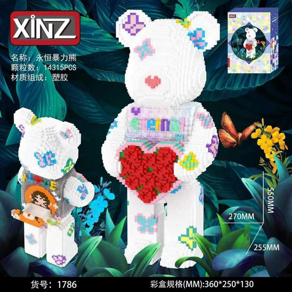 Lego bearbrick ôm trái tim hoa hồng Eternal cỡ lớn 55cm xinz Đồ chơi lắp ráp mô hình nano 3d nanoblocks tặng búa