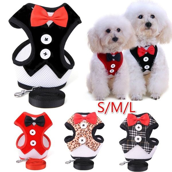Bộ Áo Vest Thắt Nơ Bằng Nylon Thoáng Khí Kèm Dây Dắt Dành Cho Cún Cưng