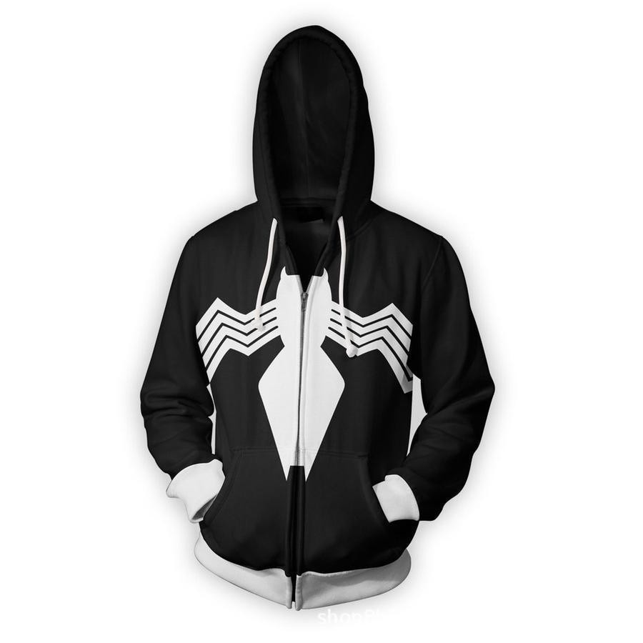 Venom Symbiote Hoodies Áo len có mũ trùm đầu Anime đầy đủ dây kéo Anime Hoodie Áo nỉ in 3D