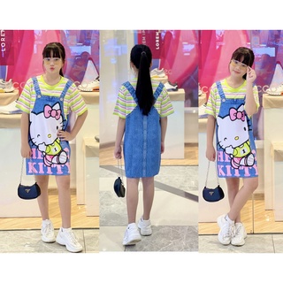 Đầm thun lạnh in yếm jean
