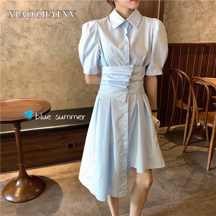 Đầm XIAOZHAINV tay phồng thiết kế lệch tà phong cách Ulzzang Hàn Quốc cho nữ có 3 màu tùy chọn | BigBuy360 - bigbuy360.vn