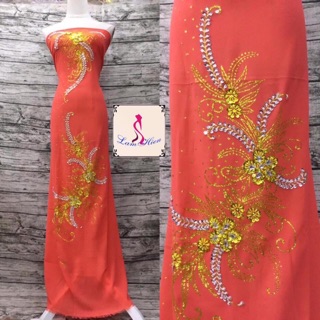 Vải áo dài đính cườm