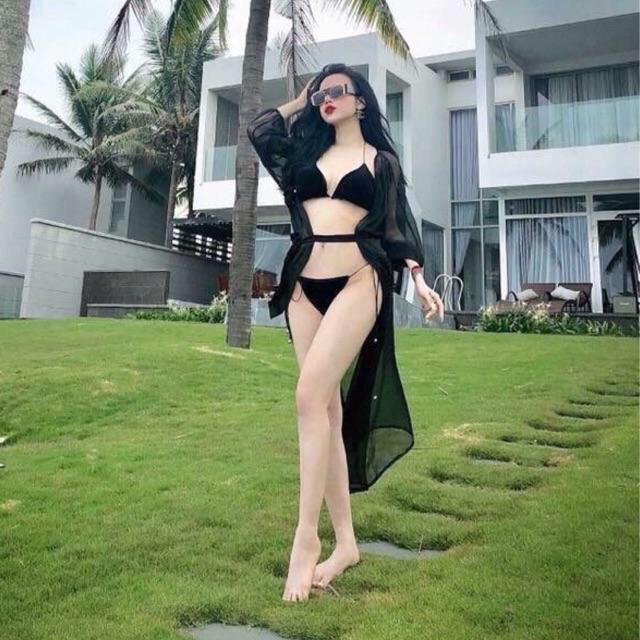 Áo khoác, áo choàng voan đi biển dáng dài mặc ngoài bikini đi bơi.