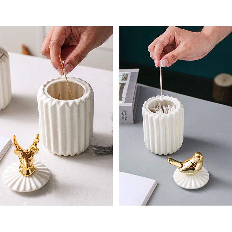 Hộp đựng tăm bông gốm sứ Decor12