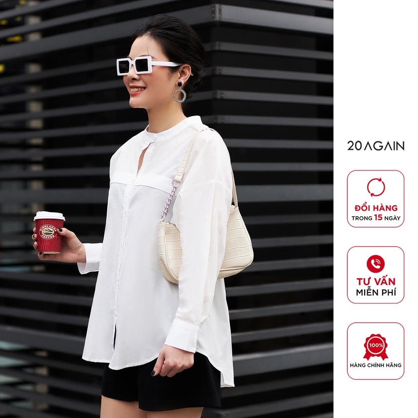 Áo sơ mi dáng rộng cổ tàu 20AGAIN, thiết kế thời trang, năng động ASA2006