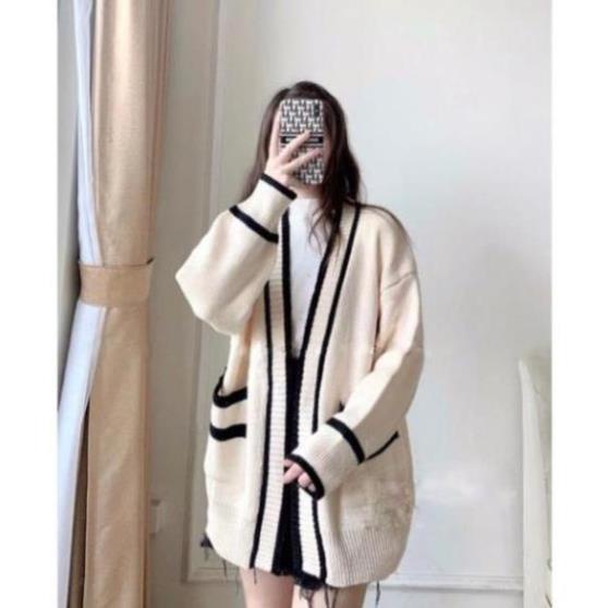 Áo khoác len cardigan CELORA, Áo Cadigan Nữ Thu Đông Khoát Ngoài Viền Đen Trắng Hàng Quảng Châu Cao Cấp Đẹp