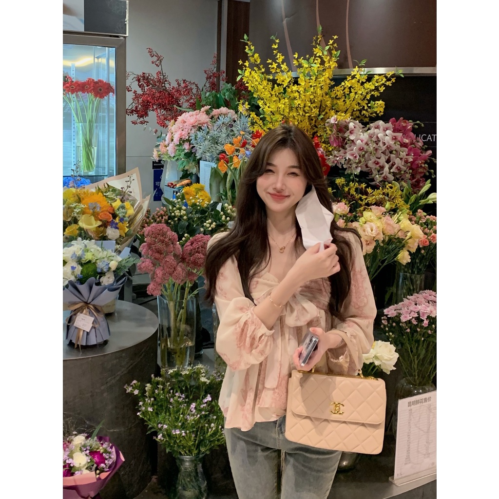 Áo Sơ Mi chiffon Họa Tiết Hoa Thời Trang Mùa Hè Kiểu Pháp Mới