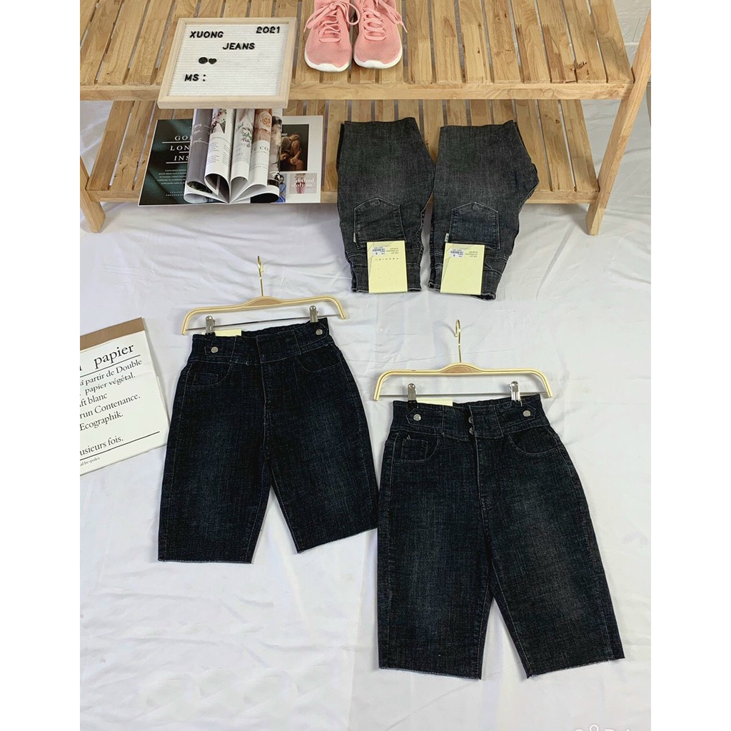 QUẦN JEAN NGỐ SKINNY GIÃN LỬNG NỮ 2 NÚT 2 ĐAI LAI TUA MÀU XÁM ĐẬM, XÁM NHẠT LAI TUA CAO CẤP NITI ĐỦ SIZE VẢI GIÃN XỊN