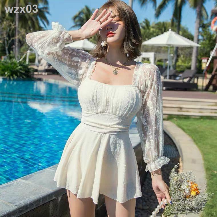 Fairy Fan 2021 kiểu váy một mảnh mới bảo thủ che bụng mỏng hơn ở suối nước nóng Hàn Quốc Ins sinh viên Áo tắm dài | BigBuy360 - bigbuy360.vn