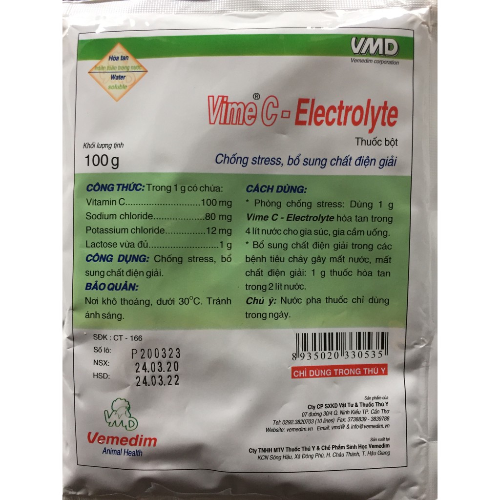 Vime C-Electrolyte Bổ sung chất điện giải, chống stress cho gia súc, gia cầm
