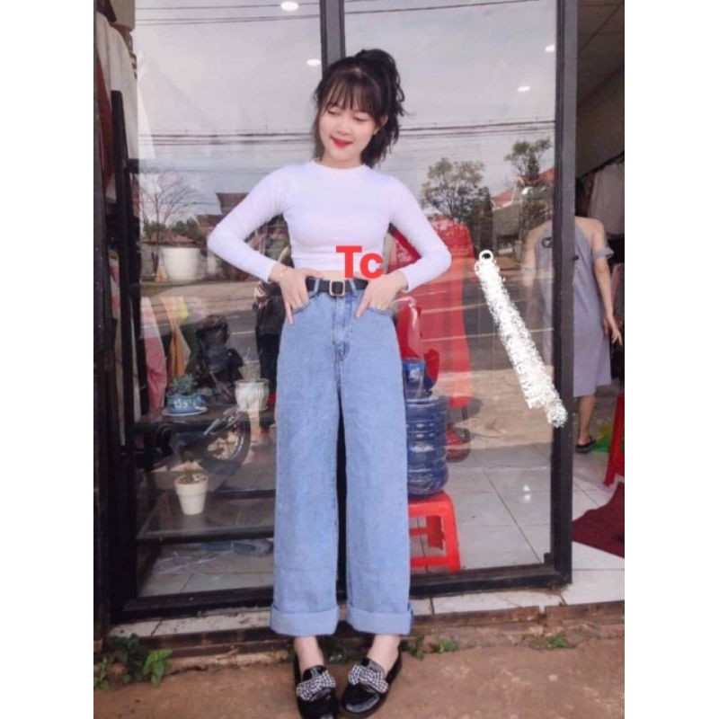 Quần bò nữ jeans ống rộng