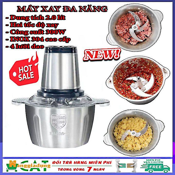 Máy xay thịt INOX YOICE 300W dung tích cối 2L, 4 lưỡi dao sắc bén xay nhuyễn thịt làm giò chả, dễ dàng tháo lắp vệ sinh