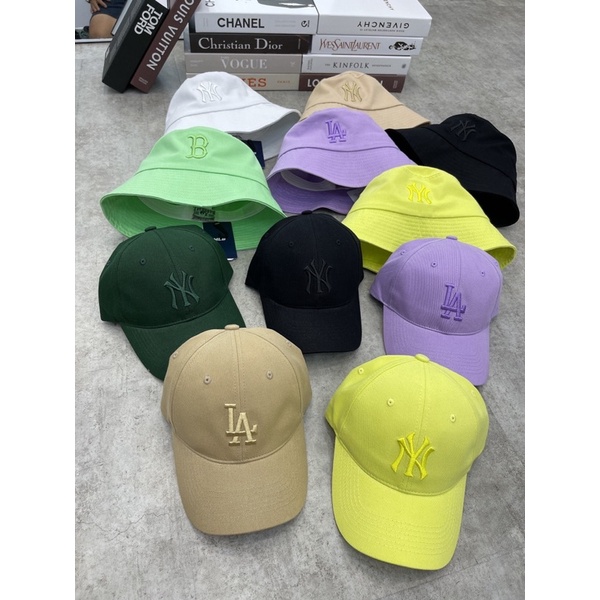 Mũ Bucket/Lưỡi Trai Chất Kaki Thêu Logo Màu Trắng/Đen/Vàng/Xanh Lơ/Xanh Lá/Đen/Be/Tím
