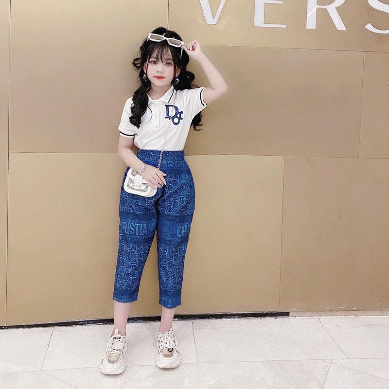 Set áo Polo quần baggy cho bé gái 16-41kg cá tính thời trang