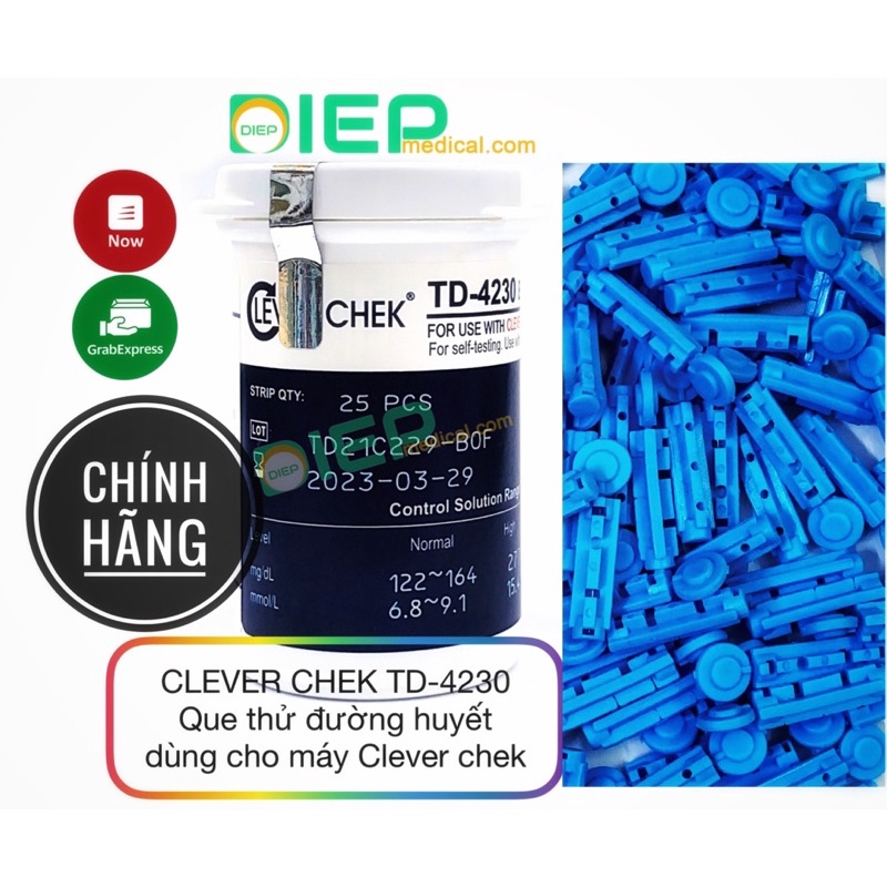 ✅ CLEVER CHEK TD-4230 (25 QUE + 25 KIM) - Que thử đường huyết dùng cho máy Clever Chek TD-4230 (Chính hãng - Đức)