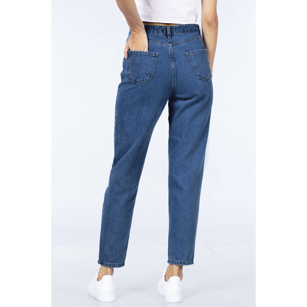 Quần Mom Jeans Nữ Lưng Cao Màu Xanh Đậm M-03C
