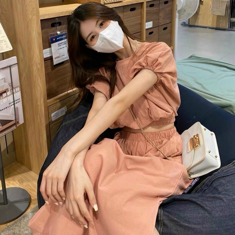 Sét Áo Bo Eo Váy Midi 🦋FREESHIP🦋Chất linen Thun Co Giãn Nhẹ Linh Dilys Store