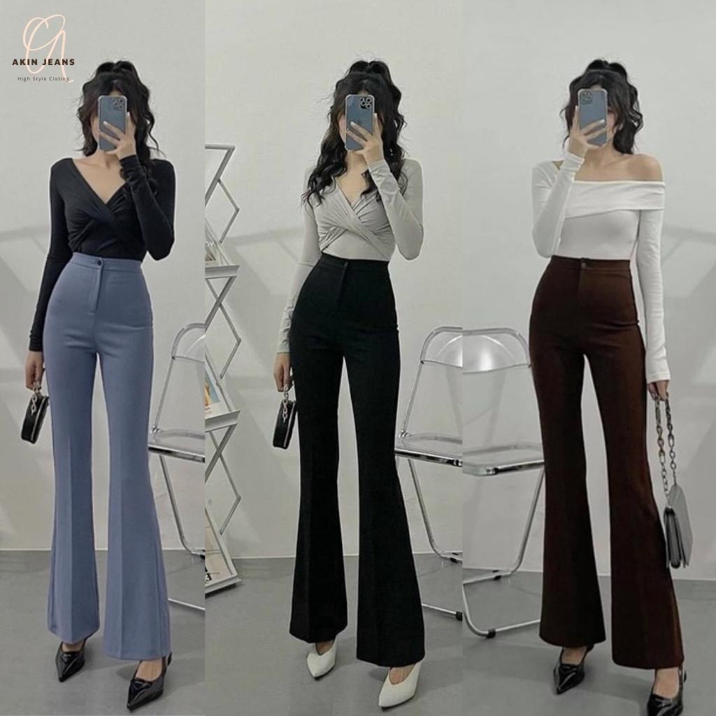 Quần Tây Nữ Ống Loe Cạp Cao Có 1 Túi Đứng| Siêu Tôn Dáng Phong Cách Hàn Quốc Chất Tuyết Mưa TD065 | BigBuy360 - bigbuy360.vn