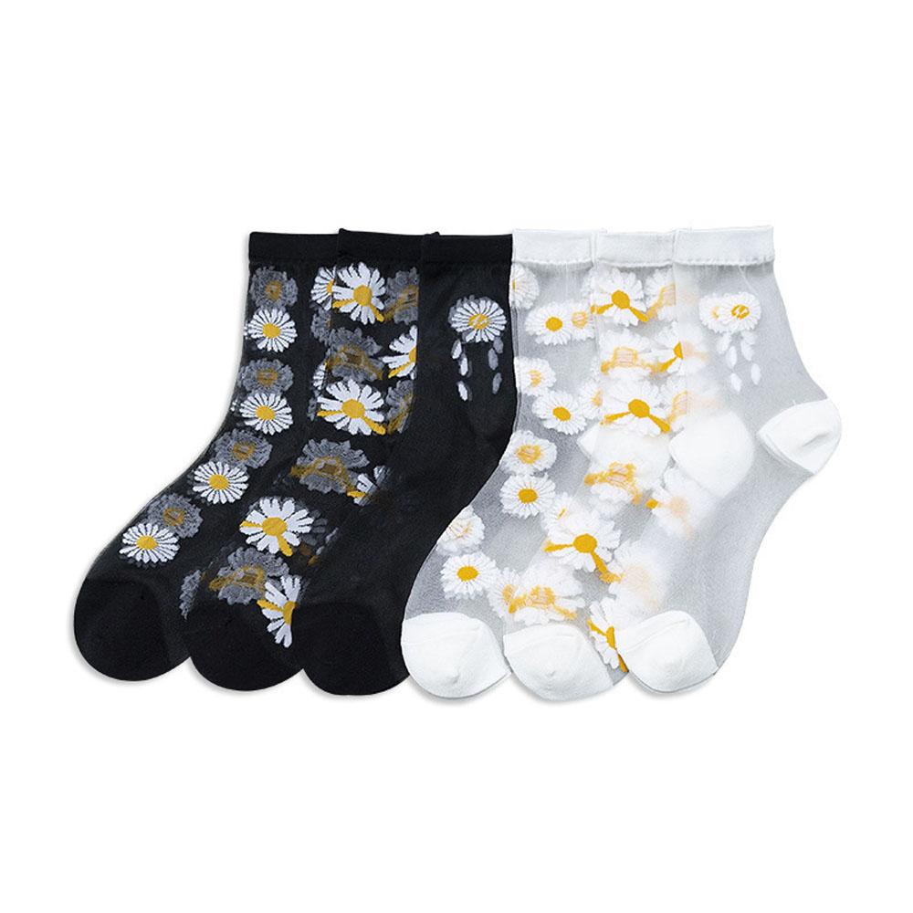 AROMA Vớ Cổ Ngắn Thoáng Khí Họa Tiết Hoa Cúc Trong Suốt Thời Trang Mùa Hè