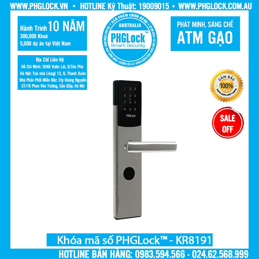 Khóa mã số cho cửa gỗ PHGLock™ - KR8191 chính hãng bảo hành 24 tháng .