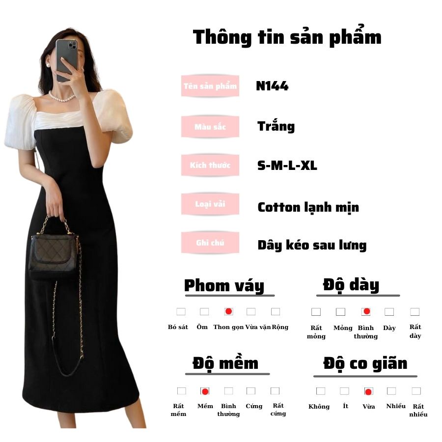 Đầm bigsize đầm dự tiệc váy đuôi cá T144 màu đen phối tơ oganza cao cấp thương hiệu NER