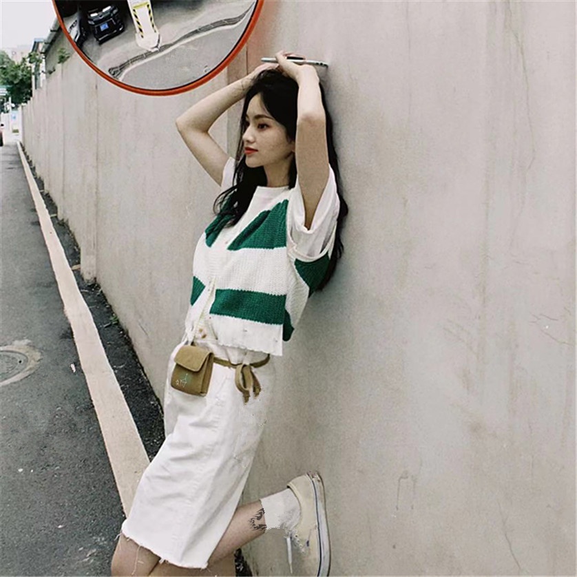 Áo cardigan NZN dệt kim không tay dáng rộng kẻ sọc phối màu phong cách Hàn Quốc thời trang mùa hè