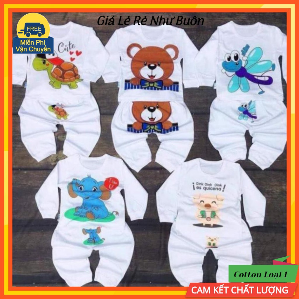 💝𝐂𝐨𝐭𝐭𝐨𝐧 𝐋𝐨𝐚̣𝐢 𝟏💝 Sét 5 Bộ Dài Tay Hình Thú Cài Cúc Vai Cho Bé Từ 5-15kg - Bộ Cotton Cho Bé