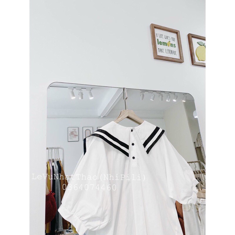 freeship Áo Sơ Mi Nữ Thủy Thủ , Áo Sơmi Trắng Nữ Cổ Phối Màu F012 | BigBuy360 - bigbuy360.vn