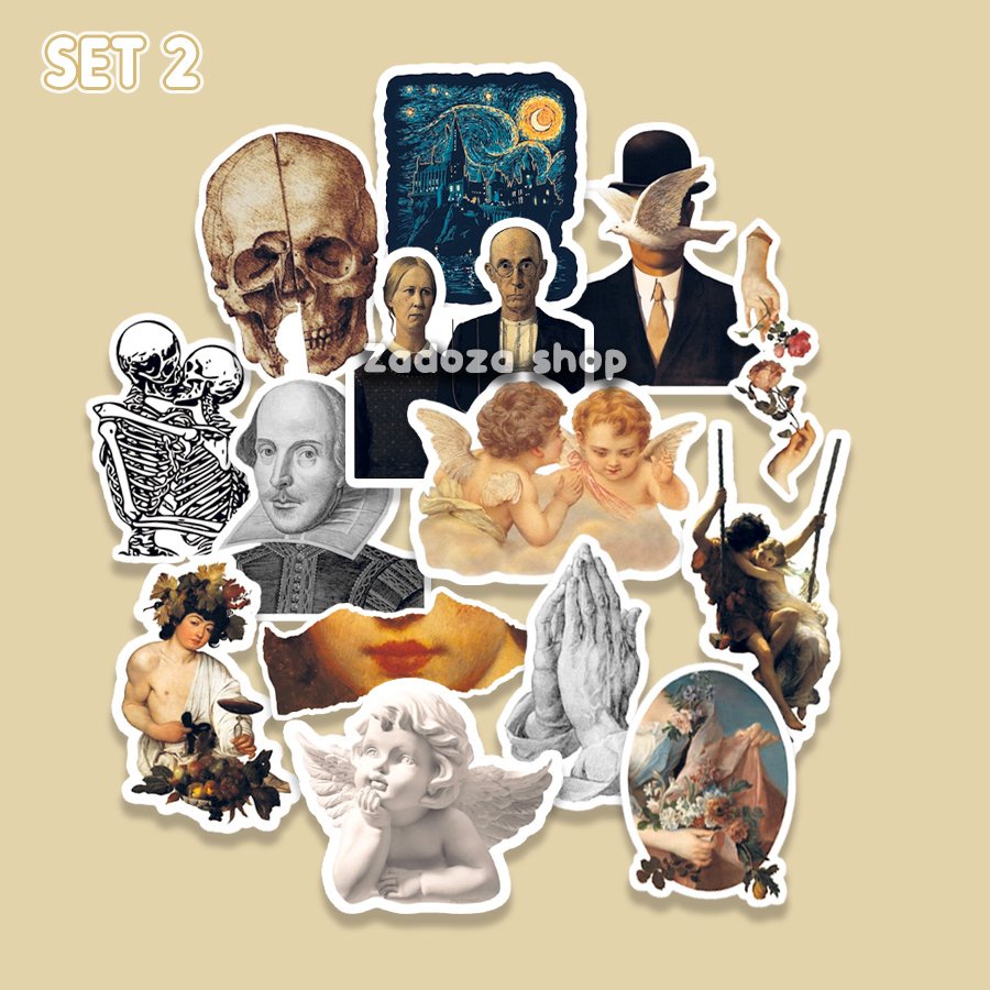Sticker hình dán trang trí mũ bảo hiểm, laptop chủ đề hội họa cổ điển phong cách vintage classic