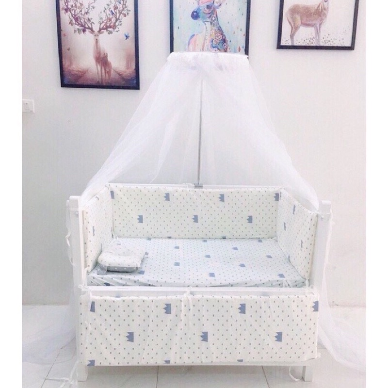 Bộ quây 4 tấm cho nôi cũi chất cotton lụa Hàn
